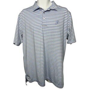 Peter Millar Summer Comfort Polo Shirt Men's Large Blue Pink Stripe Golf Stretch